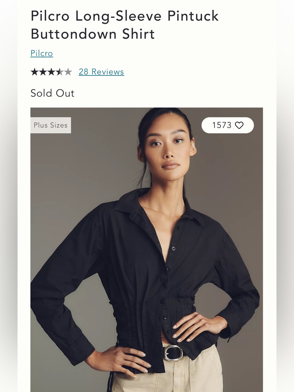 Pilcro Dark Gray Button-Front Cinch-Waist Shirt